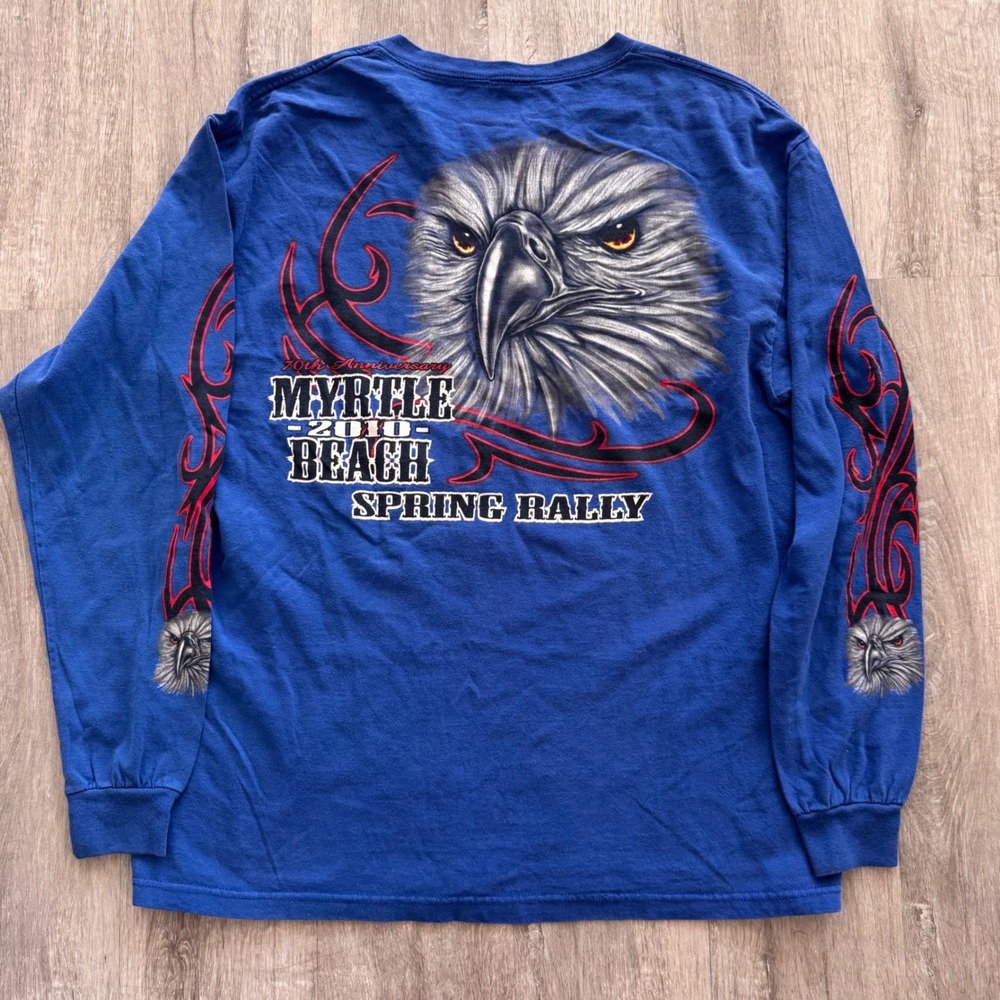 Myrtle Beach Spring Rally 2010 70th biker flames Long Sleeve T-Shirt Blue XL